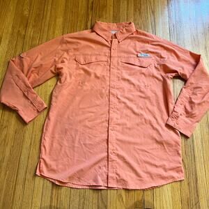 Columbia PFG Shirt Mens Large Orange Fishing Button Up Ling Sleeve